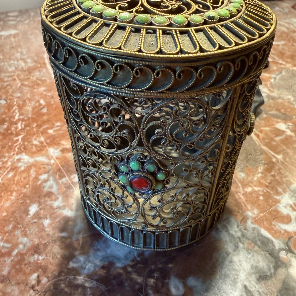 Intricate Vintage/Antique Tibetan Filigree Decorative Box With Coral & Turquoise